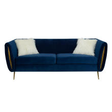Modern Vintage Blue Gold Solidwood and Pleated-Velvet Sofa